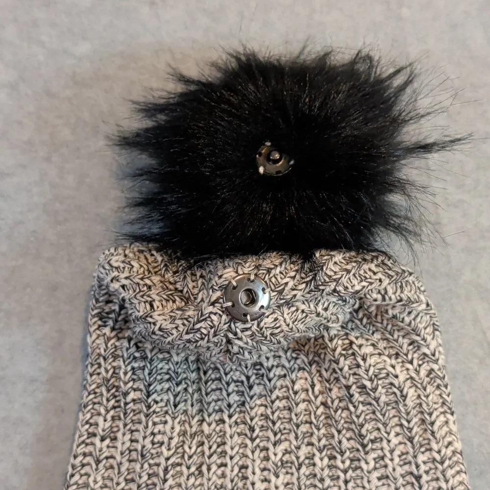 Love Your Melon Women's Gray Black Speckled Pom Beanie Hat Brown Logo One Size